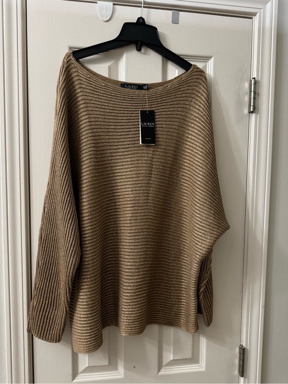 NWT Lauren Ralph Lauren Metallic Gold Ribbed Dolman Sweater Plus 2X